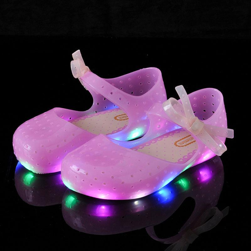 Glow-in-the-Dark Baby Jelly Shoes – Soft Bow Design
