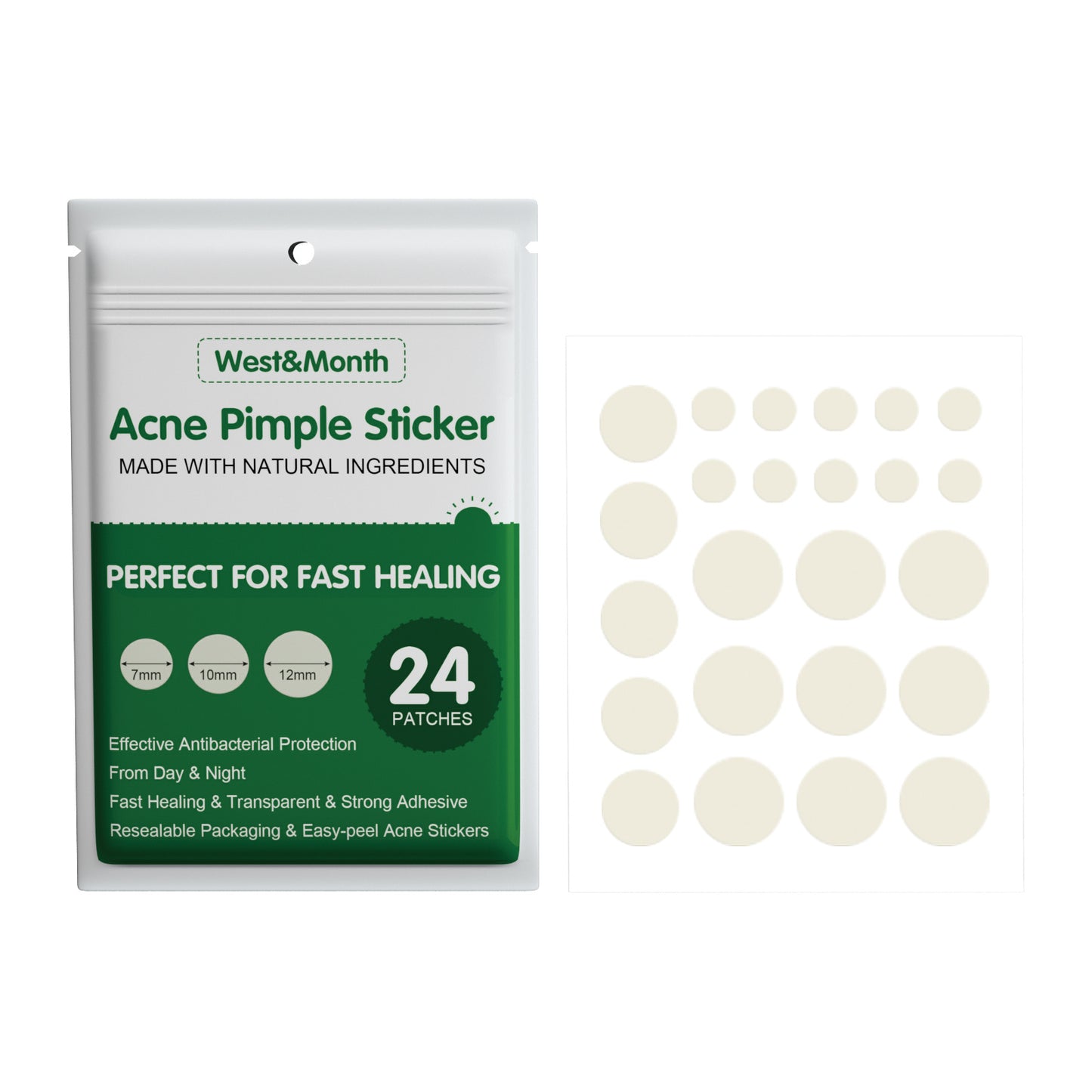 West&Month Acne Pimple Sticker – Fast Healing Hydrocolloid Patches (36 pcs)