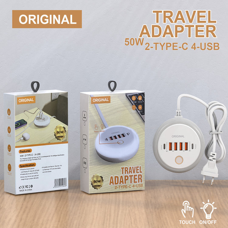 TouchPort™ Smart Fast Charging Hub – 6-in-1 Power Strip with USB & Type-C