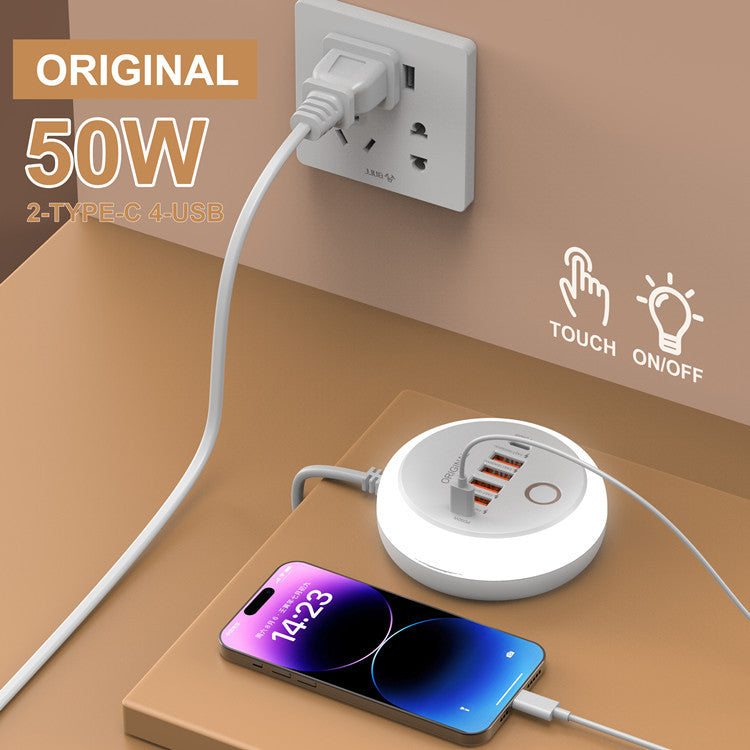 TouchPort™ Smart Fast Charging Hub – 6-in-1 Power Strip with USB & Type-C
