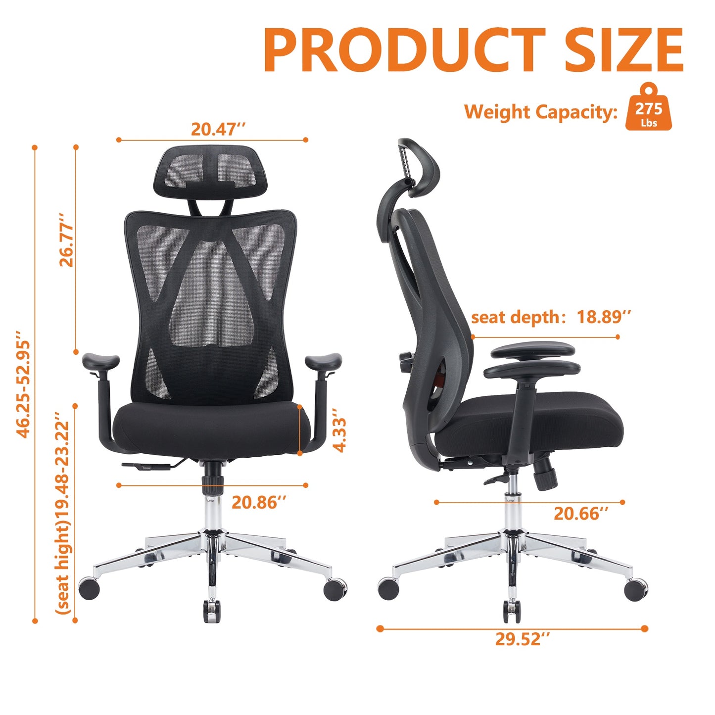 Ergonomic Mesh Executive Office Chair with Adjustable Headrest & Lumbar – Grey or Black