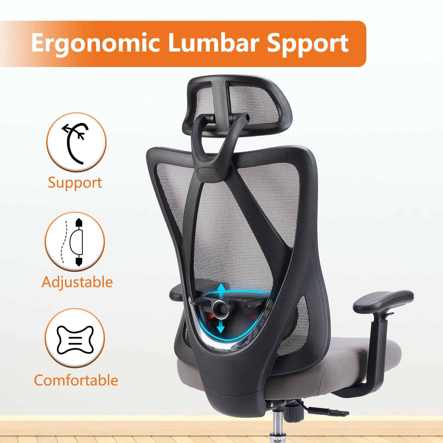 Ergonomic Mesh Executive Office Chair with Adjustable Headrest & Lumbar – Grey or Black