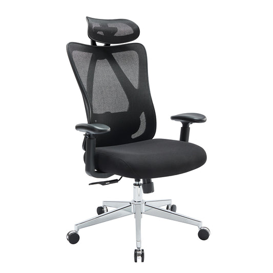 Ergonomic Mesh Executive Office Chair with Adjustable Headrest & Lumbar – Grey or Black