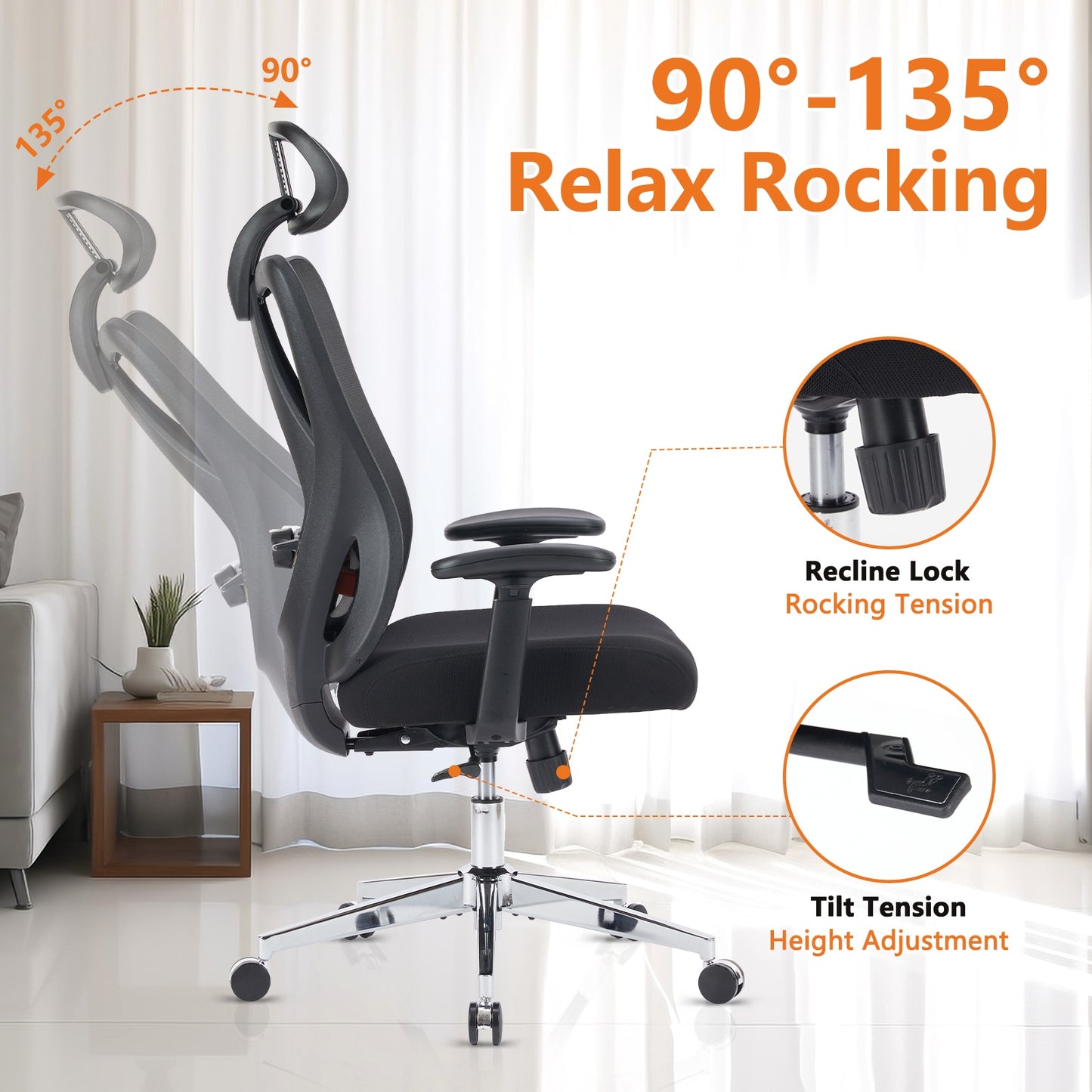 Ergonomic Mesh Executive Office Chair with Adjustable Headrest & Lumbar – Grey or Black
